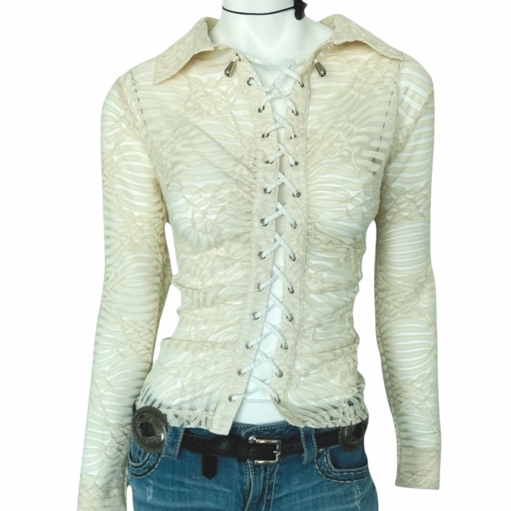 Rampage Clothing Company Lace-Up Sheer Textured Top – Size L